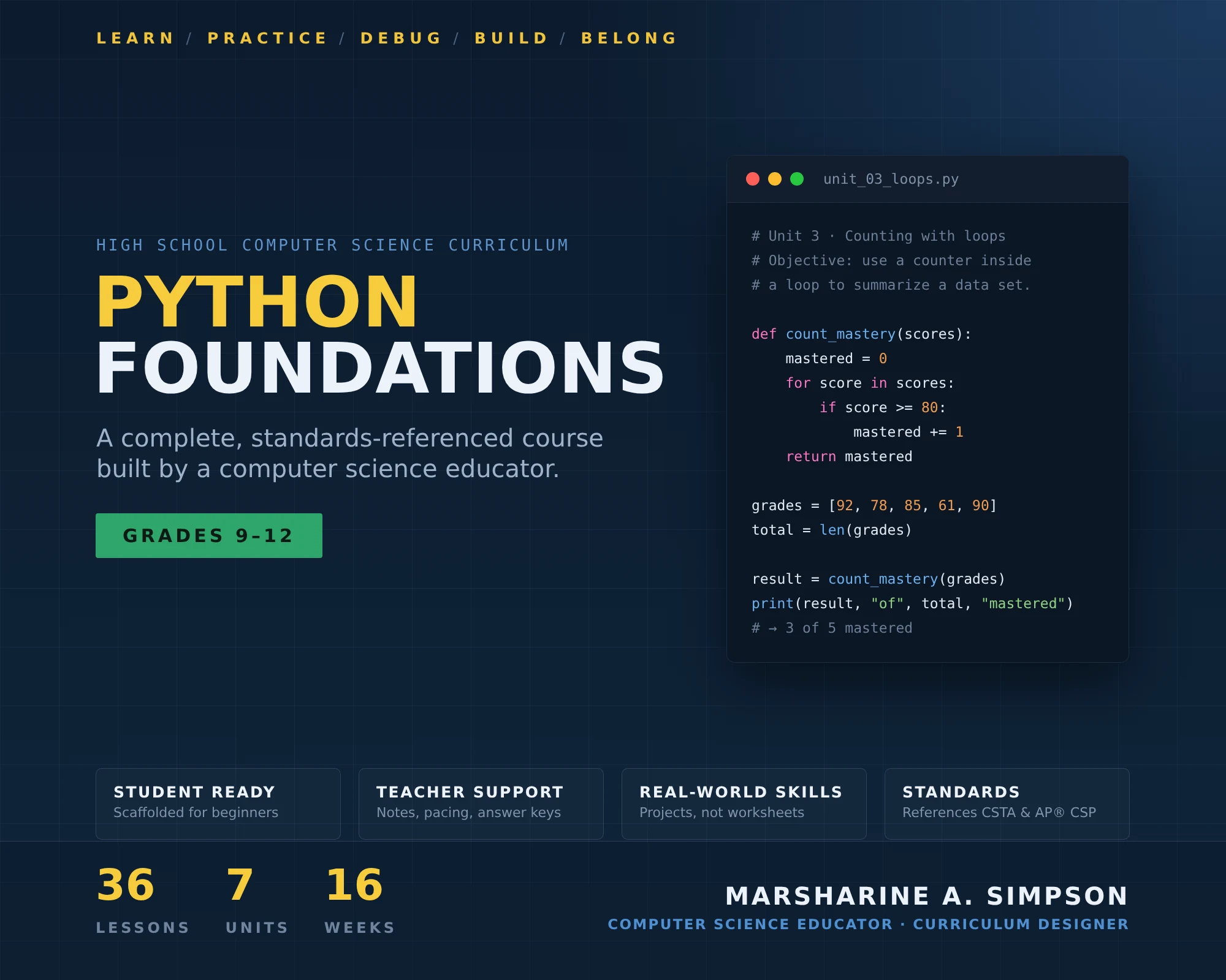 Python Foundations grades 9–12 computer science curriculum cover